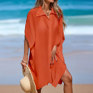 Chemise de plage cache-maillot à manches courtes orange