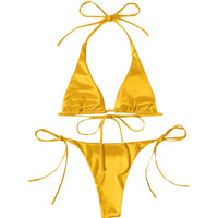Sexy 13 Colors Halter Satin Brazilian Bikini Women Swimwear Female Swimsuit Two-Pieces Bikini Set Bather Bathing Suit Swim V4966