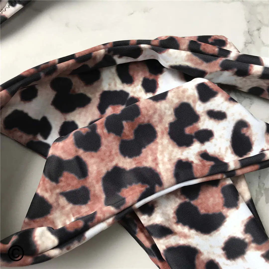 S - XL New Sexy Leopard Bikini Women Swimwear Female Swimsuit Two-Pieces Bikini Set Underwire Bather Bathing Suit Swim V872SW