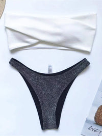 New Sexy Bandeau Shiny Glitter Bikini Women Swimwear Female Swimsuit Two-Pieces Bikini Set Bather Bathing Suit Swim Lady V1109
