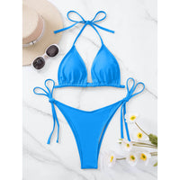 7 Colors Halter Brazilian Bikini Women Swimwear Female Swimsuit Two-Pieces Bikini Set Padded Bather Bathing Suit Swim Lady V3536
