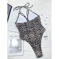 Leopard Metal Rings Halter Cut Out Monokini Women Swimwear One Piece Swimsuit Female High Leg Cut Bather Bathing Suit Swim V3752