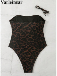 S - XL New Leopard Printed Bandeau Women Swimwear One Piece Swimsuit Female High Leg Cut Monokini Bather Bathing Suit Swim V8051