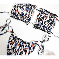 Sexy Leopard Bandeau Brazilian Bikini Swimsuit Female Swimwear Women Two-Pieces Bikini Set Pleated Bather Bathing Suit V1242L