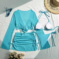 2026 Long Sleeve With Skirt Halter Bikini Women Swimwear Female Swimsuit Four-pieces Bikini set Bather Bathing Suit Swim V6358