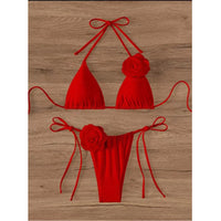 S - XL Sexy 3D Flowers Halter Strappy Bikini Women Swimwear Female Swimsuit Two-Pieces Bikini Set Bather Bathing Suit Swim V5297