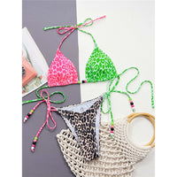 Sexy Leopard Printed Splicing Halter Bikini Women Swimwear Female Swimsuit Two-Pieces Bikini Set Bather Bathing Suit Swim V4517