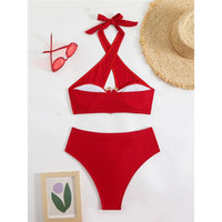 2026 Halter Cut Out High Waist Bikini Female Swimsuit Women Swimwear Two-Pieces Bikini Set Padded Bather Bathing Suit Swim V6256