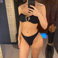 7 Colors Bandeau Metal Ring Brazilian Bikini Female Swimsuit Women Swimwear Two-Pieces Bikini Set Bather Bathing Suit Swim V6516