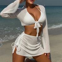 2026 Long Sleeve With Skirt Halter Bikini Women Swimwear Female Swimsuit Four-pieces Bikini set Bather Bathing Suit Swim V6358