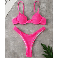 New Ribbed Underwired High Cut Bikini Swimsuit Female Swimwear Women Two-Pieces Bikini Set Thong Bather Bathing Suit Swim V2697B