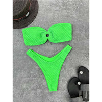 Wrinkled Bandeau High Cut Bikini Women Swimwear Female Swimsuit Two-Pieces Bikini Set Strapless Bather Bathing Suit Swim V3367