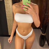 Bandeau Strapless Wrinkled Crinkled Bikini Women Swimwear Female Swimsuit Two-Pieces Bikini Set Bather Bathing Suit Swim V3314B