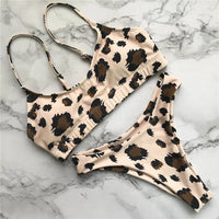 New S - XL Sexy Hot Pink Leopard Bikini Women Swimwear Female Swimsuit Two-piece Bikini set Bather Bathing Suit Swim Lady V871P