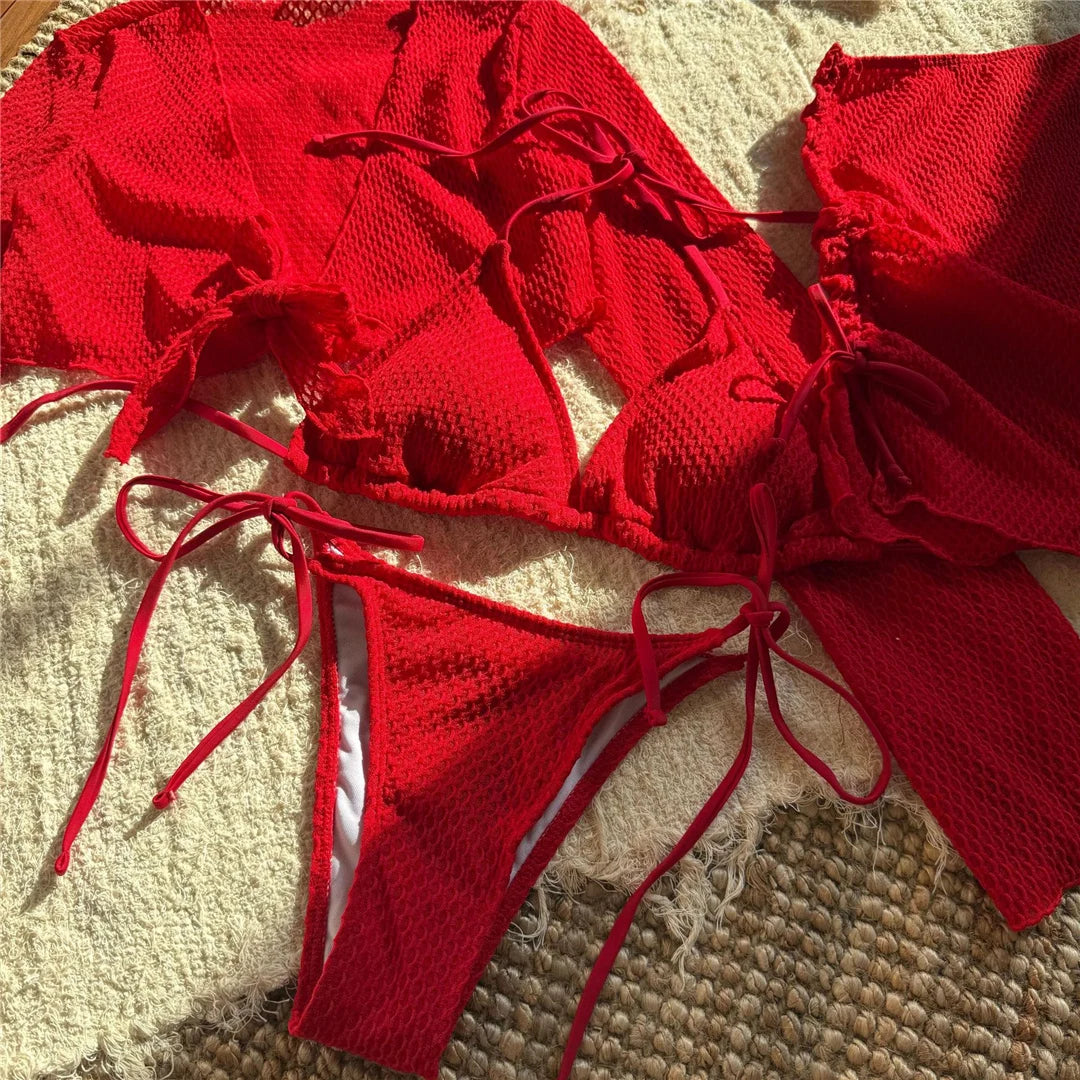 2026 Long Sleeve With Skirt Halter Bikini Women Swimwear Female Swimsuit Four-pieces Bikini set Bather Bathing Suit Swim V6358