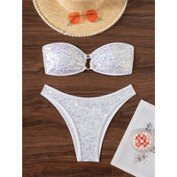 5 Colors Sequins Shiny Bling Women Swimwear Bandeau Bikini Female Swimsuit Two-Pieces Bikini Set Bather Bathing Suit Swim V7311