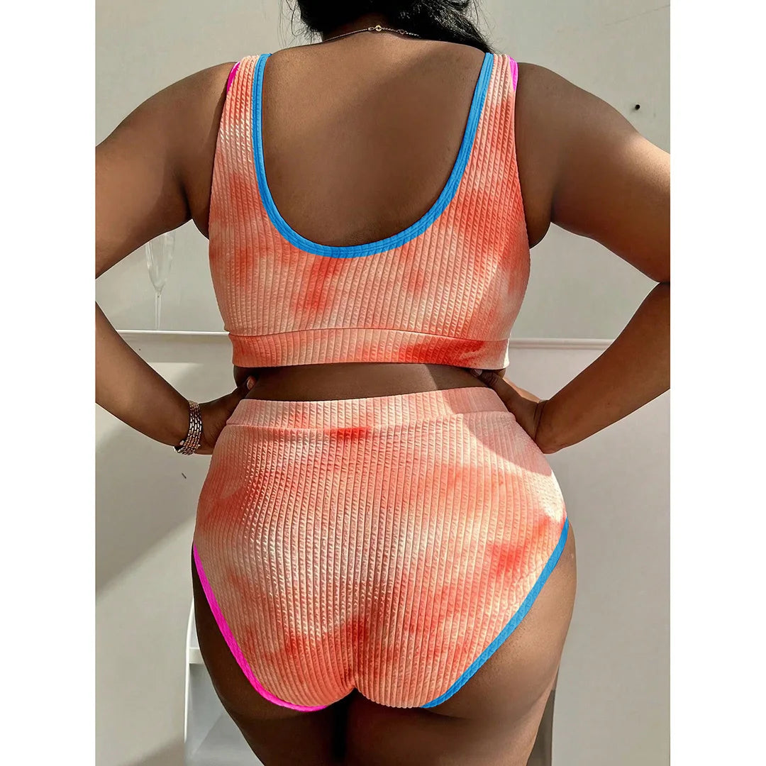 0XL - 4XL New Tie Dye Bikini Large Size Swimwear Plus Size Women Swimsuit Female Two-Pieces Bikini Set Bather Bathing Suit V5948