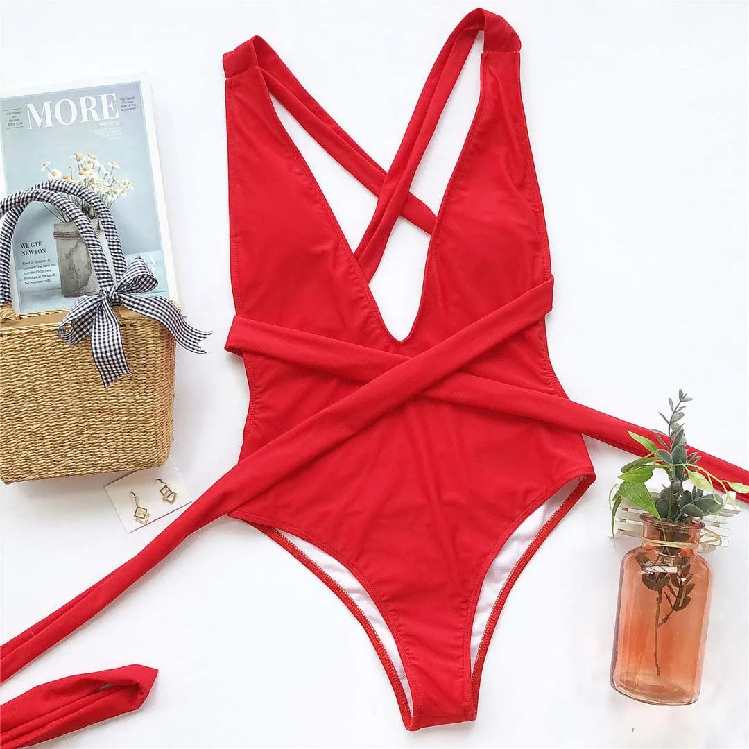 Long Strap Wrap Around Swim Suit For Women Swimwear One Piece Swimsuit Female Bather Snake Print Bathing Suit Beach V852