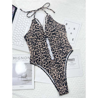 Leopard Metal Rings Halter Cut Out Monokini Women Swimwear One Piece Swimsuit Female High Leg Cut Bather Bathing Suit Swim V3752