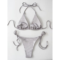 Sexy 13 Colors Halter Satin Brazilian Bikini Women Swimwear Female Swimsuit Two-Pieces Bikini Set Bather Bathing Suit Swim V4966
