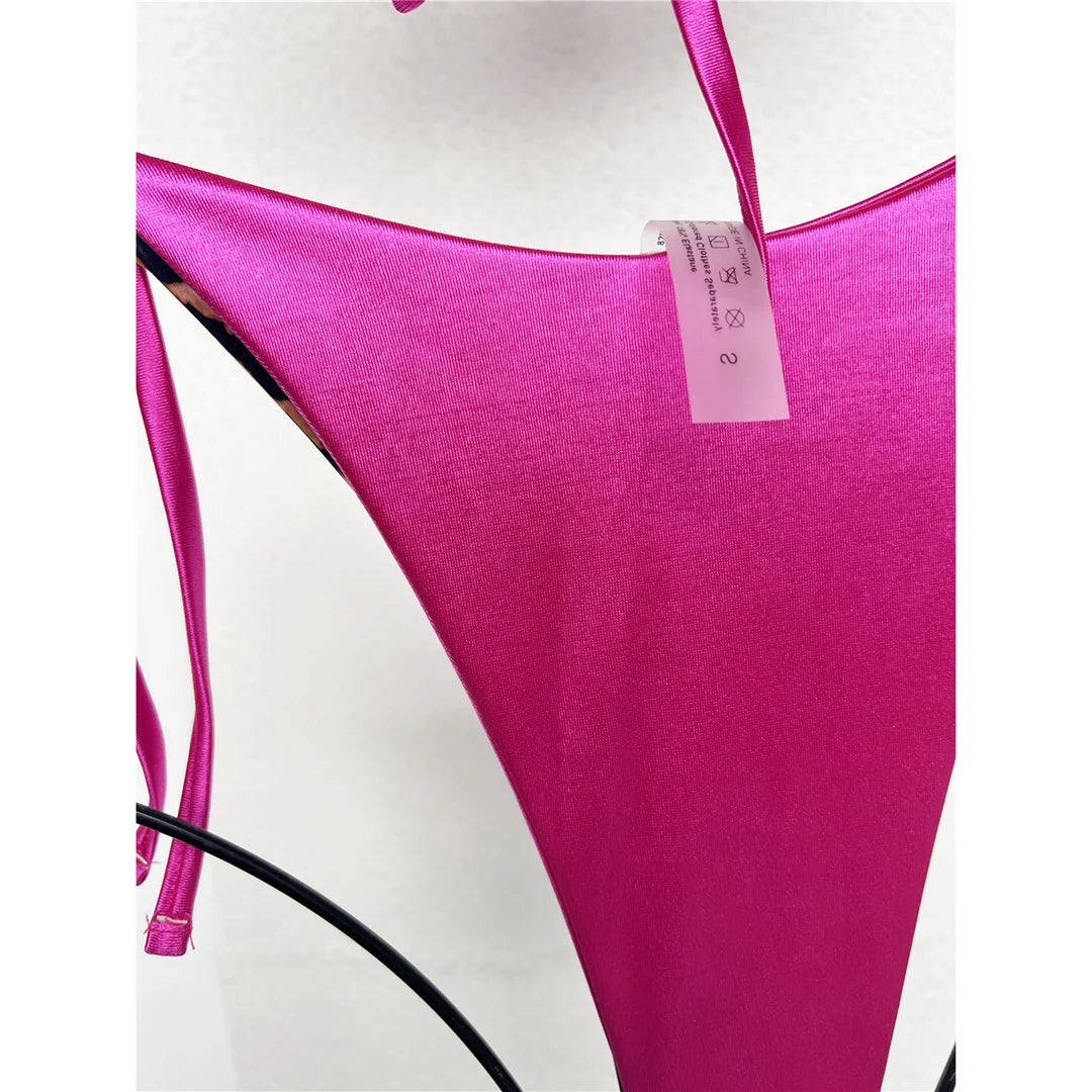 XS - L Leopard Halter Splicing Satin Bikini Female Swimsuit Women Swimwear Two-piece Bikini set Bather Bathing Suit Swim V4752SW