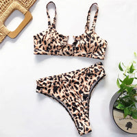 NEW Leopard Swimsuit High Waist Bikini Women Swimwear Two-Pieces Bikini Set Bather Snake Printed Bathing Suit Swim Wear V1712