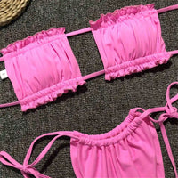 Sexy Leopard Bandeau Brazilian Bikini Swimsuit Female Swimwear Women Two-Pieces Bikini Set Pleated Bather Bathing Suit V1242L