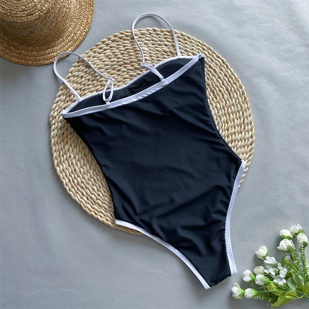 2026 Sexy Color Block Splicing High Leg Cut Full Back Women Swimwear One Piece Swimsuit Female Bather Bathing Suit Swim V5622