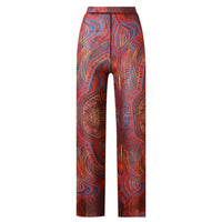 Pantalon rouge brique du maillot de bain manches longues posé à plat, taille élastique et jambes droites