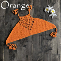 6 Colors Crochet Knitted Halter Bikini Top Female Swimsuit Women Swimwear Bather Bathing Suit Swim Hollow Out Beach Top V4192