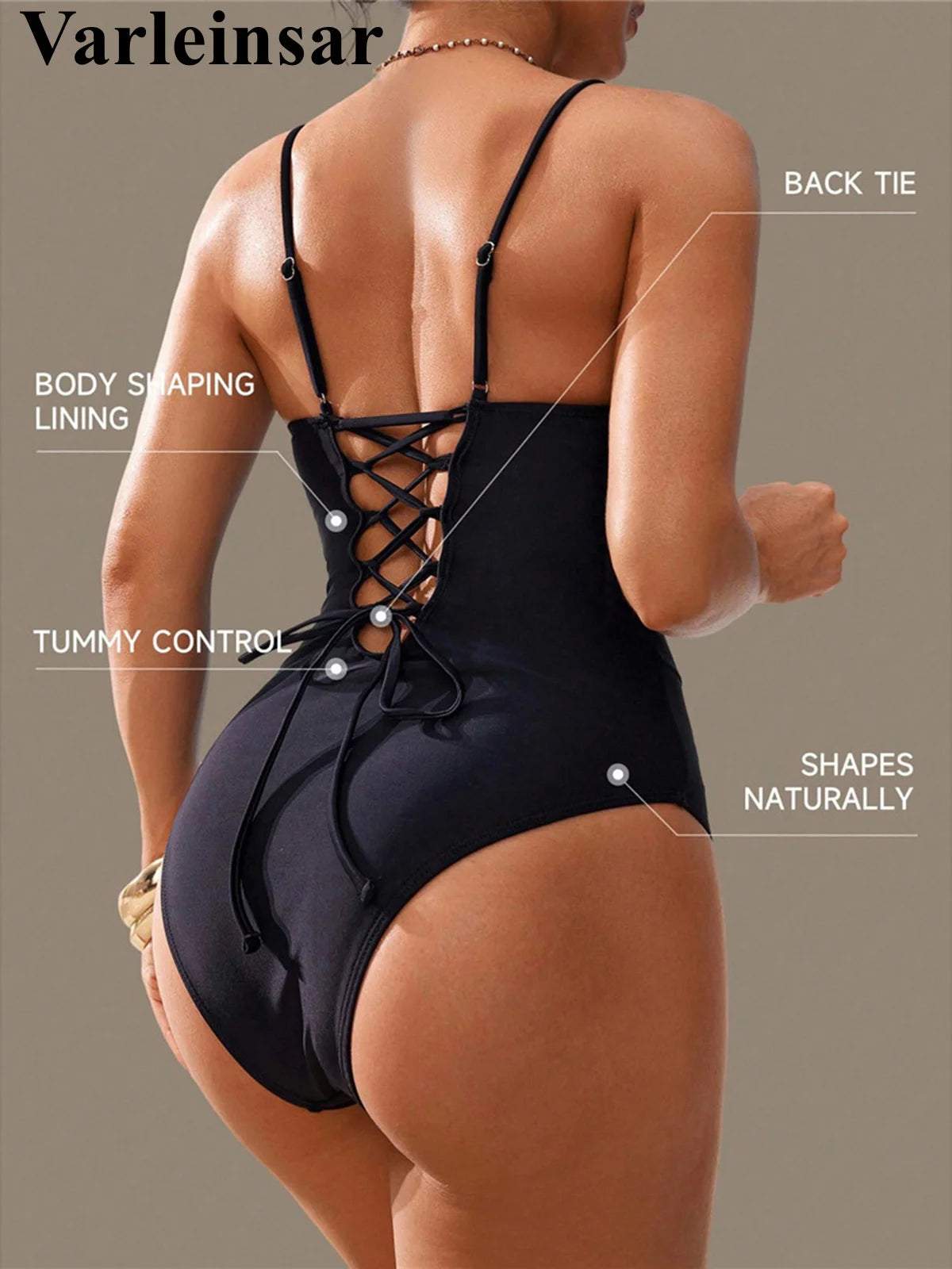 S - XL V Neck Tummy Control Women Swimwear One Piece Swimsuit Female Lace Up High Leg Cut Padded Bather Bathing Suit Swim V7547