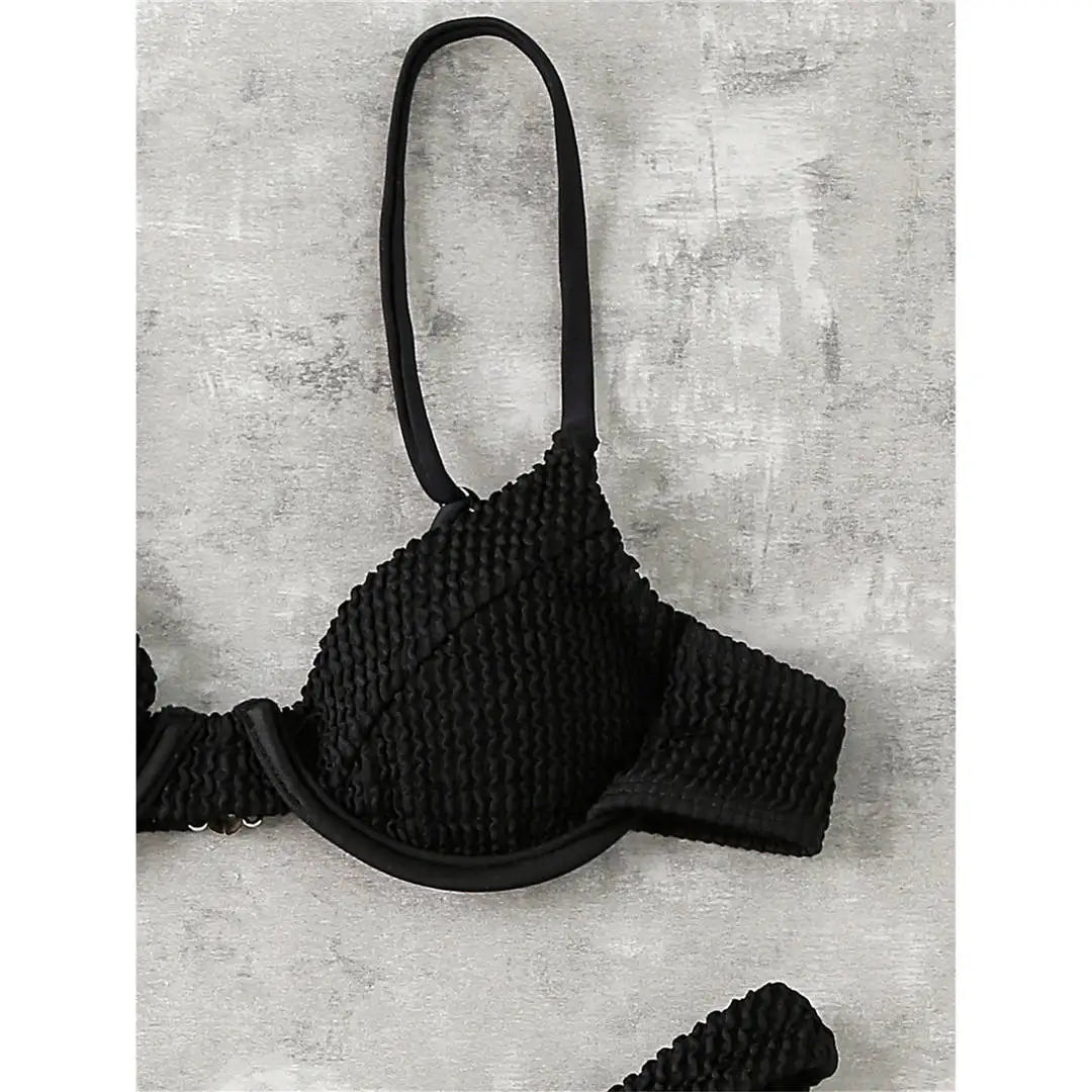 New Ribbed Underwired High Cut Bikini Swimsuit Female Swimwear Women Two-Pieces Bikini Set Thong Bather Bathing Suit Swim V2697B