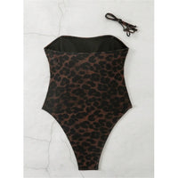 S - XL New Leopard Printed Bandeau Women Swimwear One Piece Swimsuit Female High Leg Cut Monokini Bather Bathing Suit Swim V8051