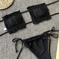 Sexy Leopard Bandeau Brazilian Bikini Swimsuit Female Swimwear Women Two-Pieces Bikini Set Pleated Bather Bathing Suit V1242L