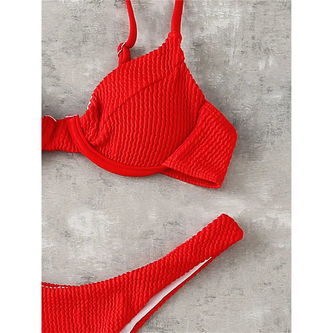 New Ribbed Underwired High Cut Bikini Swimsuit Female Swimwear Women Two-Pieces Bikini Set Thong Bather Bathing Suit Swim V2697B