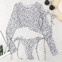 S- XXL Leopard Printed Long Sleeve Bikini Women Swimwear Female Swimsuit Three-Pieces Bikini Set Bather Bathing Suit Swim V3193Y