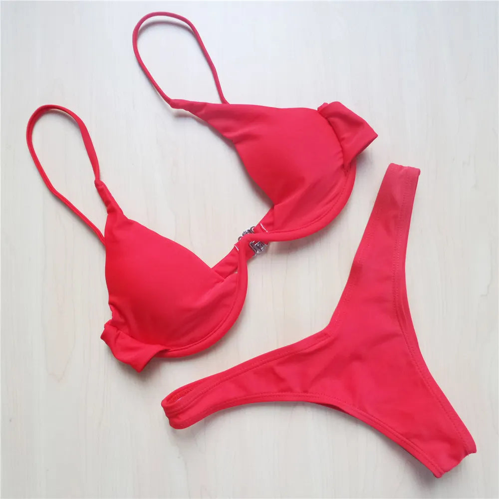 S - XL V-bar Underwired Bikini Female Swimsuit Women Swimwear Two-Piece V Shape Wire Bikini Set Bather Bathing Suit Swim V439