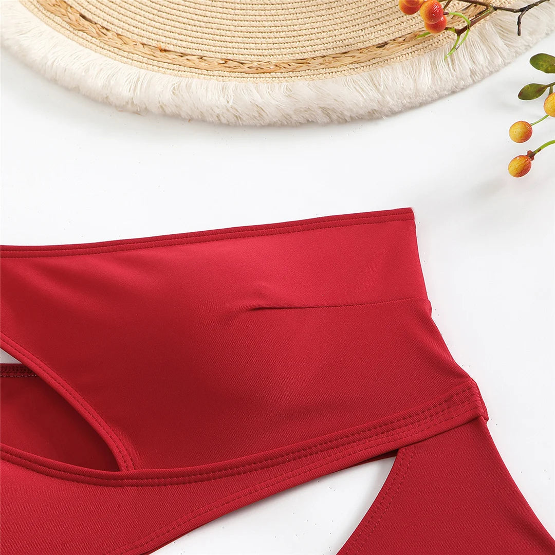Cut Out Asymmetric One Shoulder One Piece Swimsuit Women Swimwear Female Monokini High Leg Cut Bather Bathing Suit Swim V6254