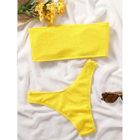 Bandeau Strapless Wrinkled Crinkled Bikini Women Swimwear Female Swimsuit Two-Pieces Bikini Set Bather Bathing Suit Swim V3314B
