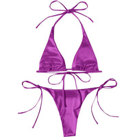 Sexy 13 Colors Halter Satin Brazilian Bikini Women Swimwear Female Swimsuit Two-Pieces Bikini Set Bather Bathing Suit Swim V4966