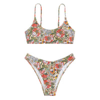 Floral Printed Brazilian Mid Waist Bikini Women Swimwear Female Swimsuit Two-Pieces Bikini Set Bather Bathing Suit Swim V5002