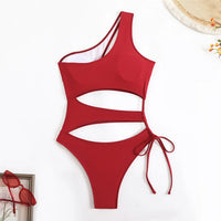 Cut Out Asymmetric One Shoulder One Piece Swimsuit Women Swimwear Female Monokini High Leg Cut Bather Bathing Suit Swim V6254