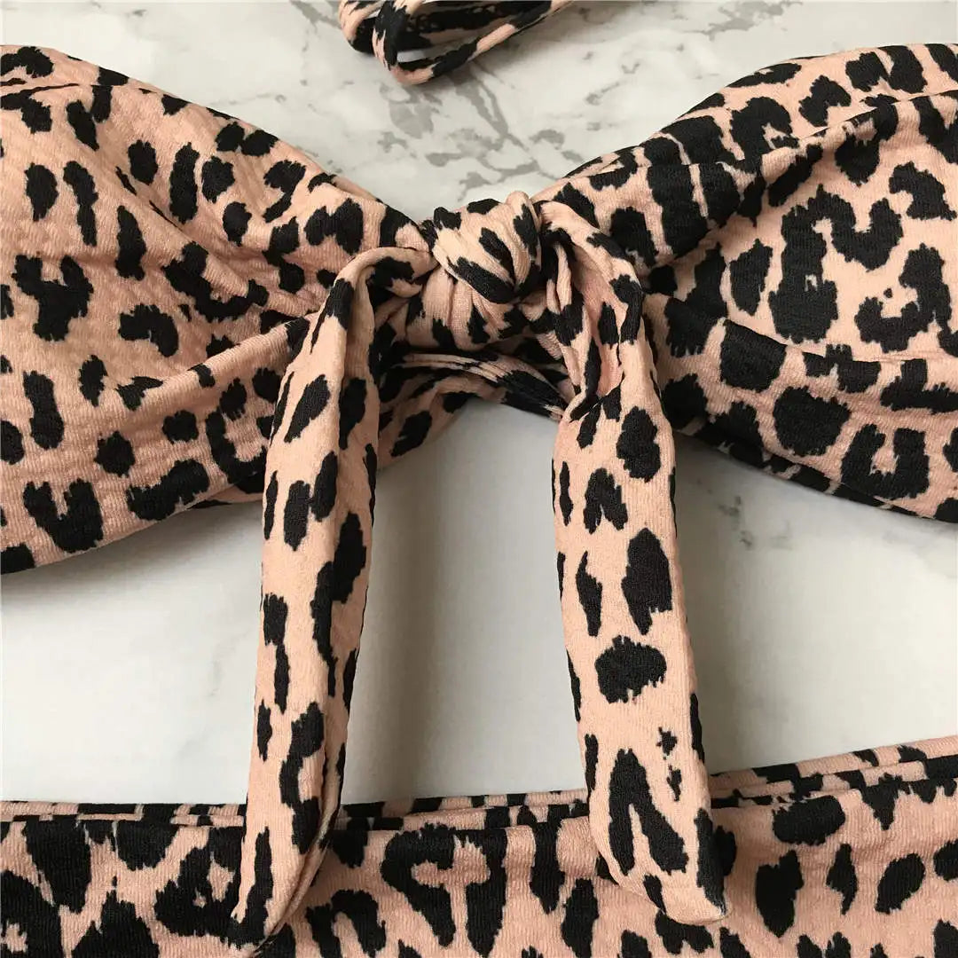Sexy Leopard Polka Dot Knotted Brazilian Bikini Women Swimwear Female Swimsuit Two-Pieces Bikini Set Bather Bathing Suit V643