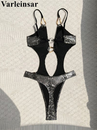 S - XL Snake Skin Deep V Neck Cut Out One Piece Swimsuit Women Swimwear Female Backless Monokini Bather Bathing Suit Swim V7985