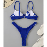 New Ribbed Underwired High Cut Bikini Swimsuit Female Swimwear Women Two-Pieces Bikini Set Thong Bather Bathing Suit Swim V2697B