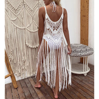 3 Colors Hollow Out Fringe Tassel Knitted Crochet Tunic Beach Cover Up Cover-ups Beach Dress Beach Wear Beachwear Female V3847