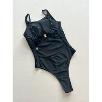 Metal Ring Backless Black Women Swimwear One Piece Swimsuit Female Brazilian High Leg Cut Padded Bather Bathing Suit Swim V7512