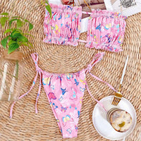 Sexy Leopard Bandeau Brazilian Bikini Swimsuit Female Swimwear Women Two-Pieces Bikini Set Pleated Bather Bathing Suit V1242L