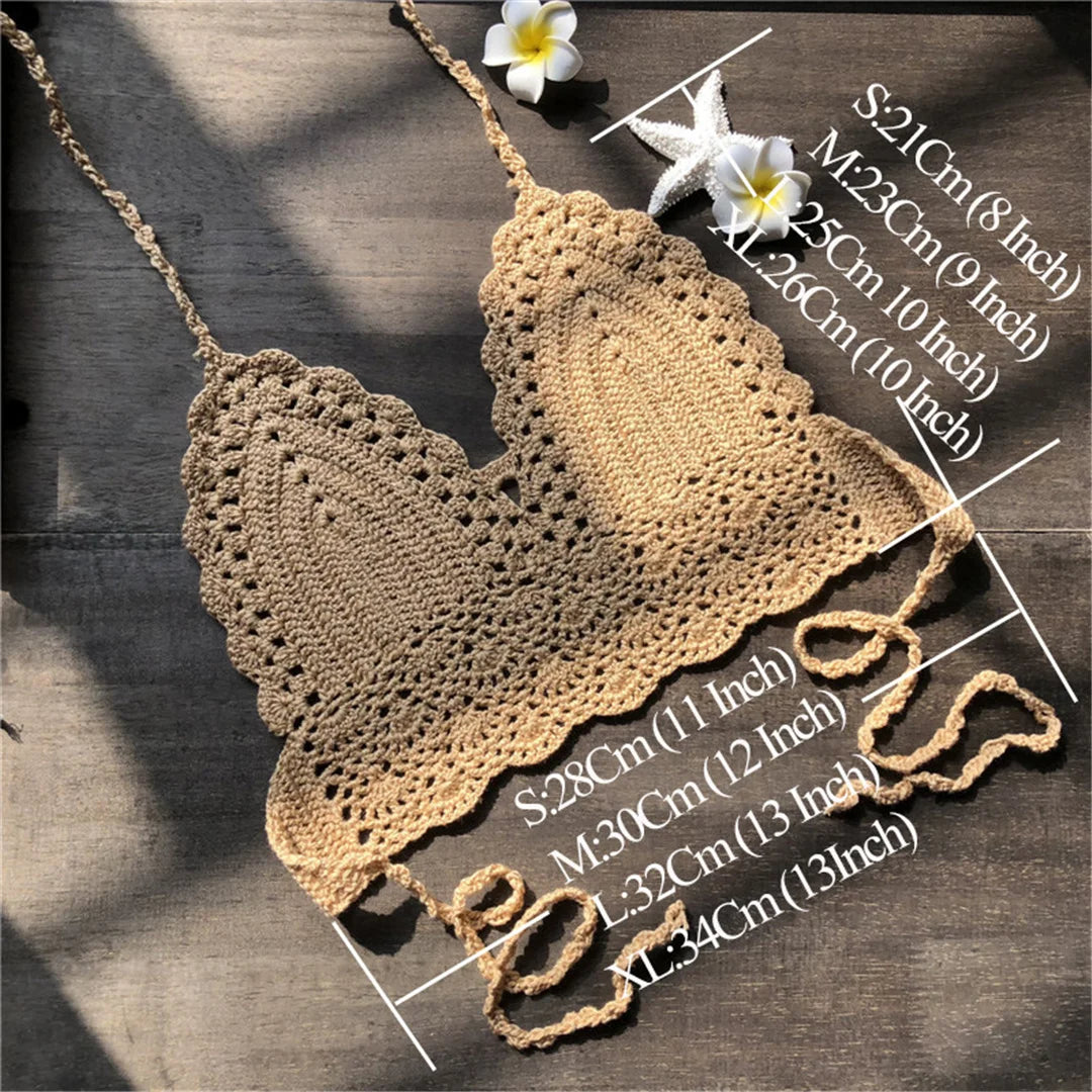 S - XL 9 Colors Crochet Knitted Bikini Top Female Swimsuit Women Swimwear Bather Bathing Suit Swim Hollow Out Beach Top V4193