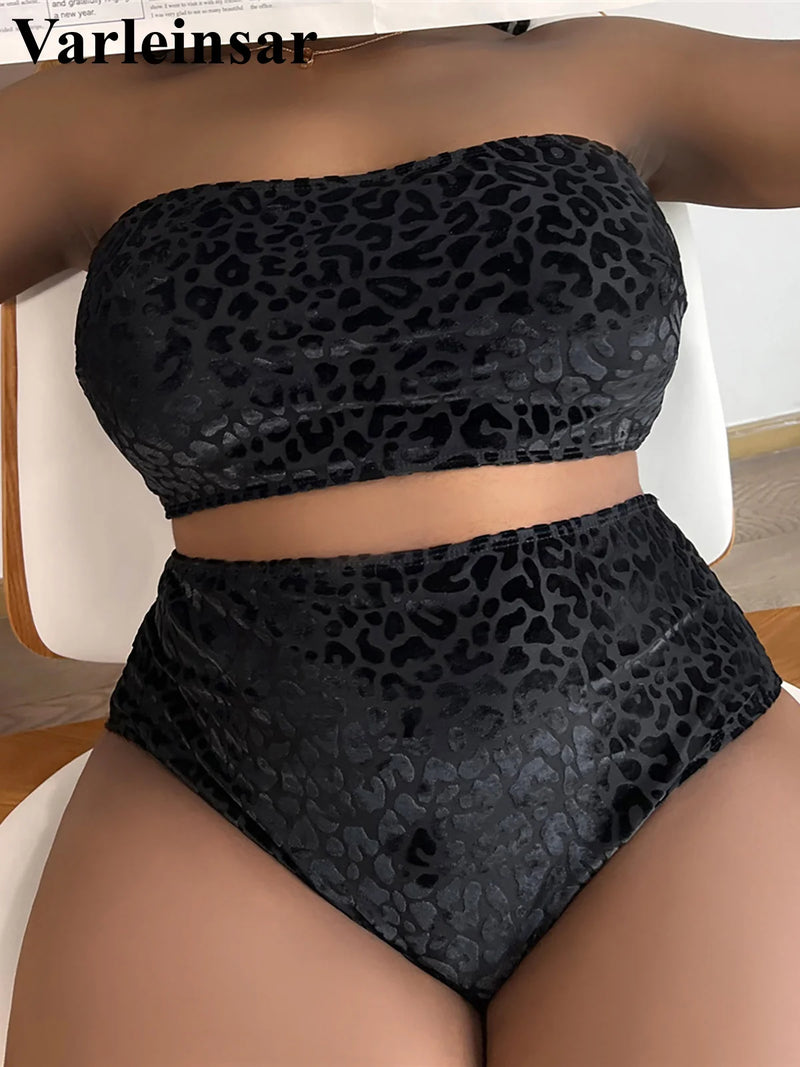 0XL - 4XL Leopard Bikini Large Size Swimwear Plus Size Women Swimsuit Female Two-Pieces Bikini Set Bather Bathing Suit V3977